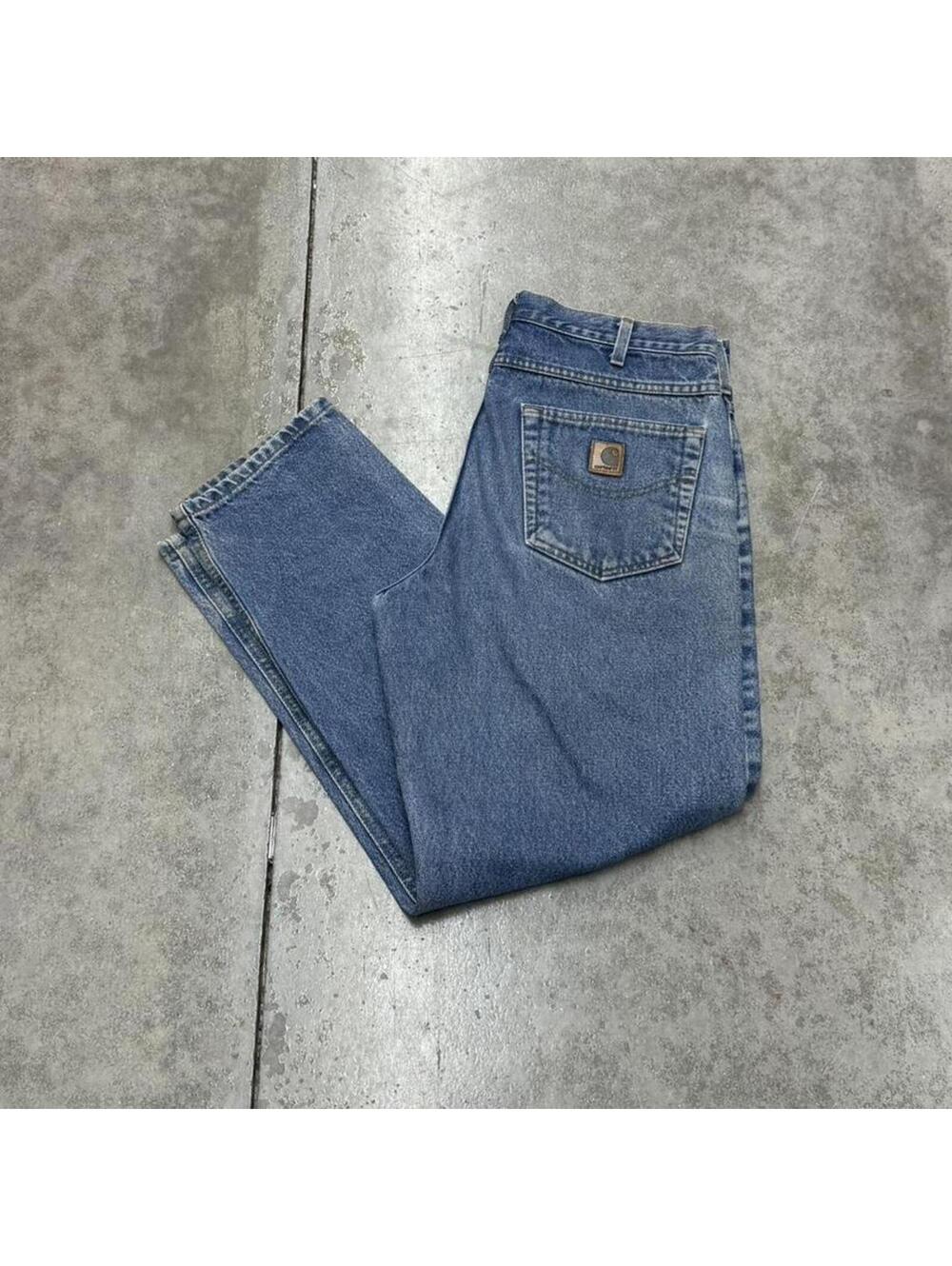 vintage carhartt faded blue relaxed baggy fit jeans size 34 x 30